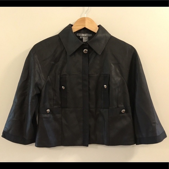 Per Se Black Button 3/4 Sleeve Crop Jacket 0 XS - Picture 1 of 6